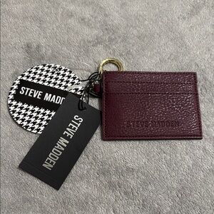 Steve Madden Burgundy Leather Key Card Holder with Gold Ring